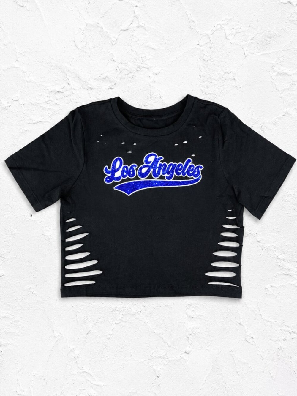 Los Angeles Baseball Fan Crop Top Women  Black Glitter Handmade Game Day Gift